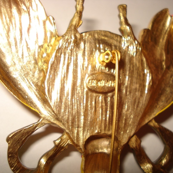 Large Gold Tone Enamel Rhinestone Red Glass Jelly Belly Bee Brooch Pin KOVONCHY - Picture 3 of 3